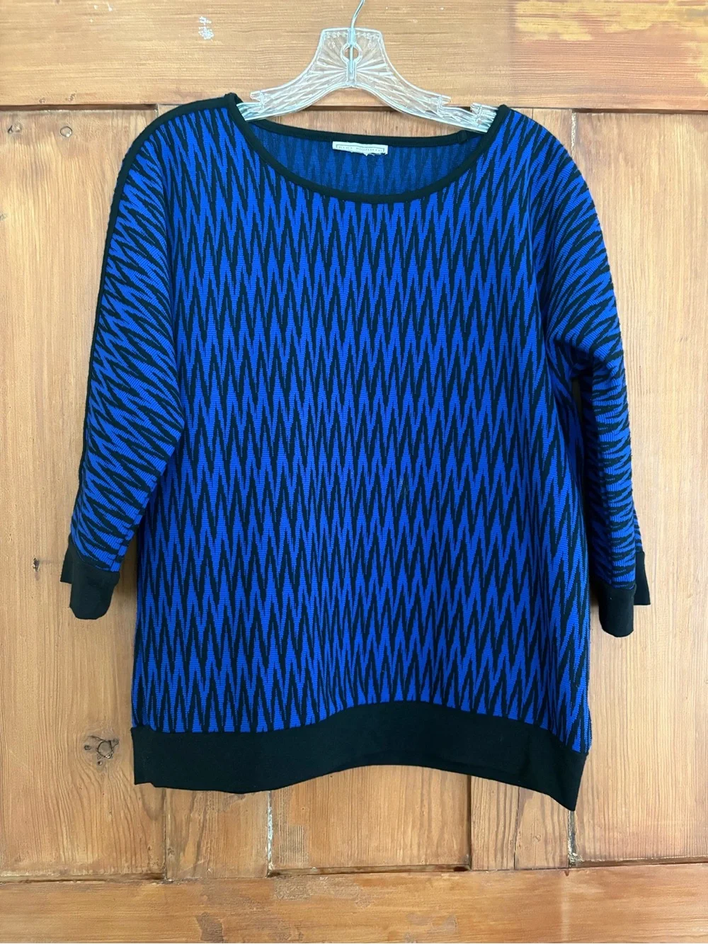 Vintage Dana Buchman Royal Blue and Black Geometric Knit Top Size L